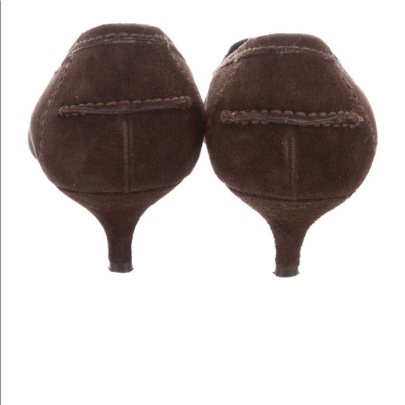Vintage PRADA Kitten Healed Brown Suede Pointed-Toe Pumps with Tonal Stitching - Picture 8 of 11